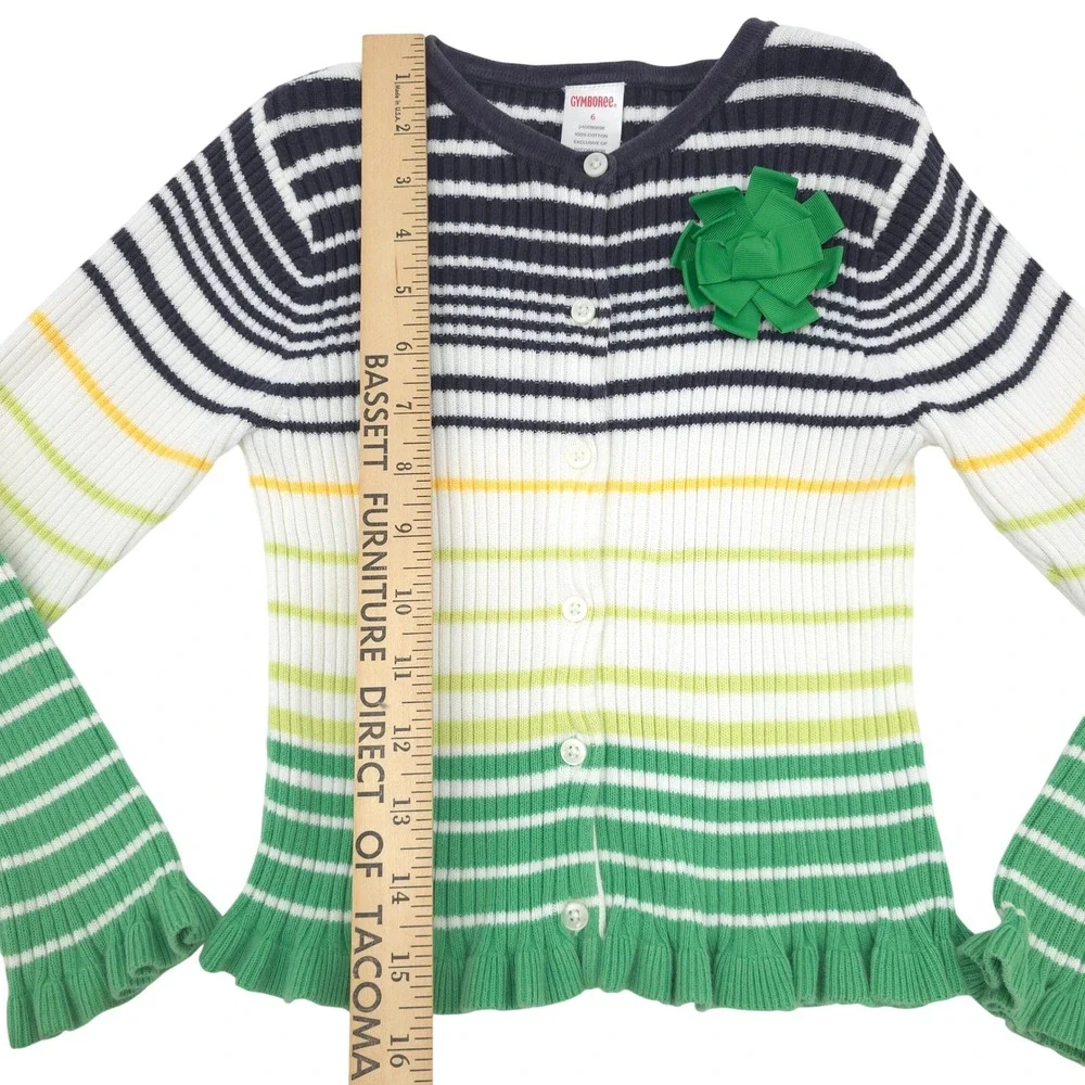 Vintage Gymboree 2005 Cardigan Sweater Green Stripe Girls Size 6